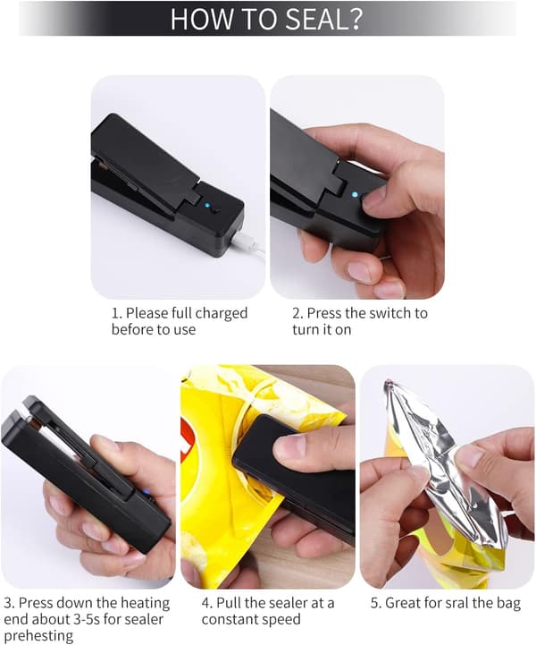 (Sort) Mini Forsealer, 2 i 1 Mini Varmeforsealer Poseforsealer med Skærer