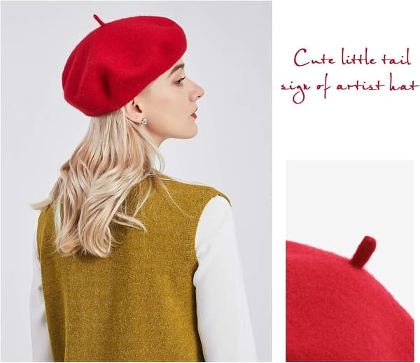 Dame Ullfransk Beret Beanie Vinterhatt Floppy Cap-R