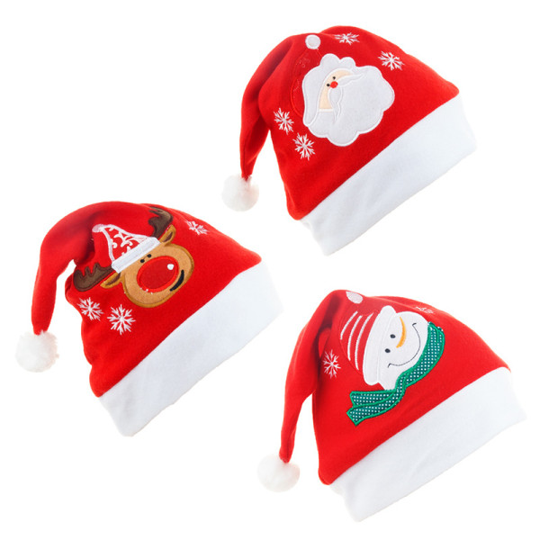 3 pcs velvet embroidered cartoon Christmas cap, adult high-end Ch