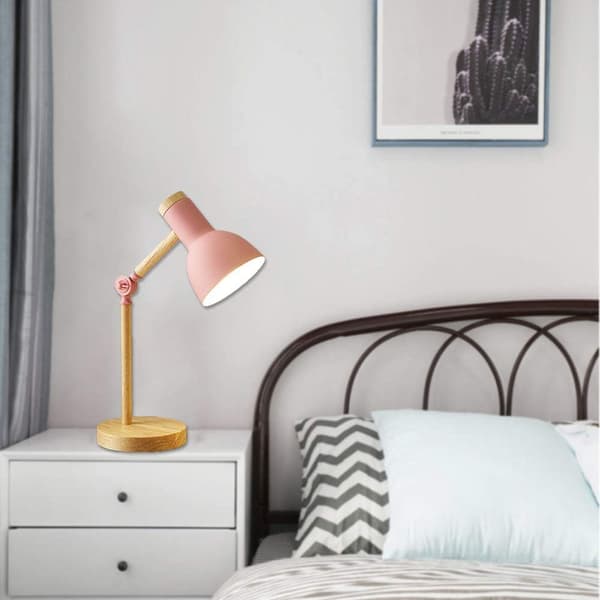 LED skrivebordslampe, rosa, E27 justerbar arm bordlampe, klassisk moderne
