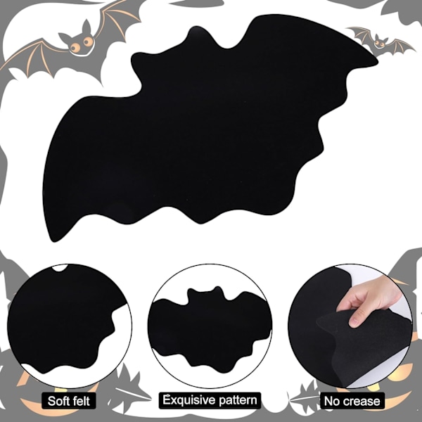 10 pakker filt flaggermus plassmatter Halloween bord plassmatter svart flaggermus sklisikker varmebestandig servisematter for Halloween Ho