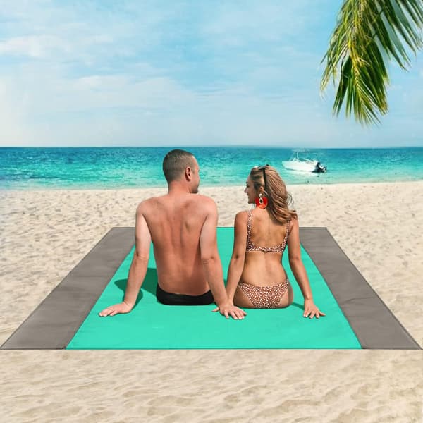 Sandtålig Strandfilt, 200 x 210 cm Vattentät Picknickmatta,