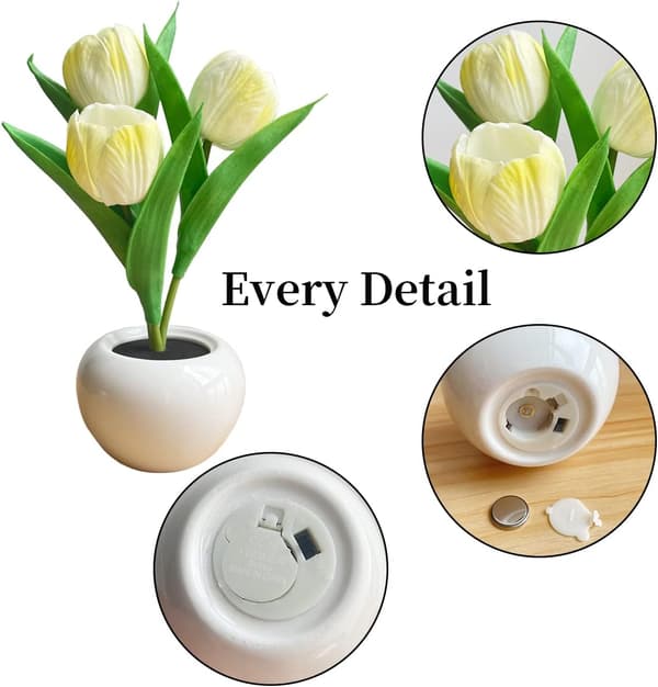 LED-bordlampor, LED-simulerad tulpan nattlampa med vas, bord