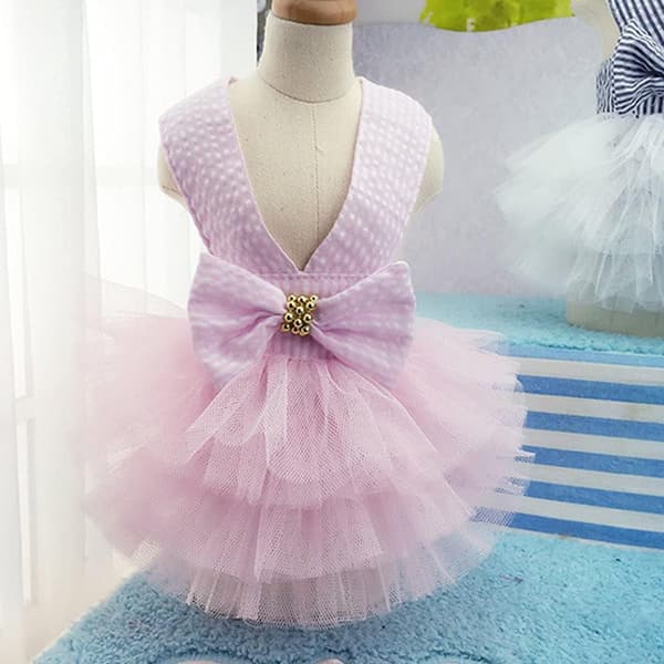 Pink, Medium, Hundekjole, Modetøj til Hunde, Stribet Mesh Pu