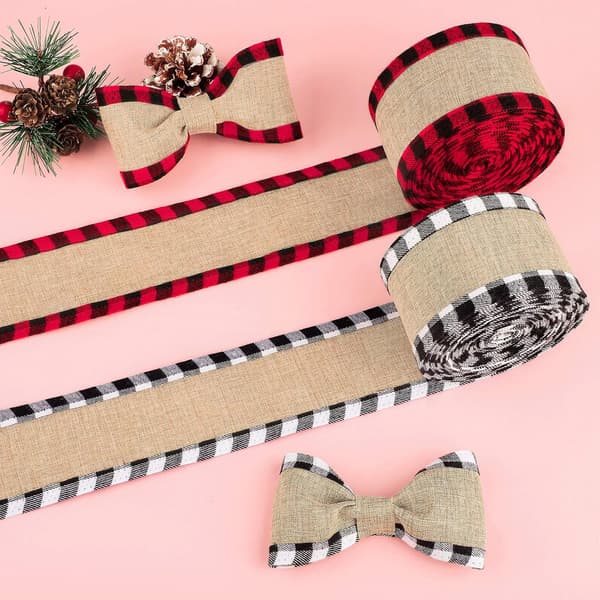 2 Ruller Jule-Buffalo Wired Edge Bånd Plaid Ribbonstof