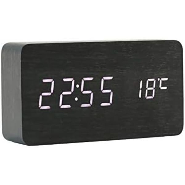 Trä LED Digital Väckarklocka USB Digital Klockor Röststyrning