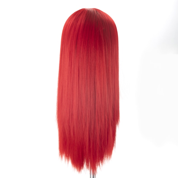 Red Long Silk Straight Hair Wig With Bangs For Fashionable Women