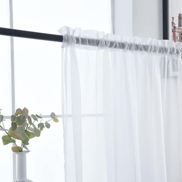 Enkle Sheer Voile Gardinpaneler med Stanglomme Hvit 1 Par 2