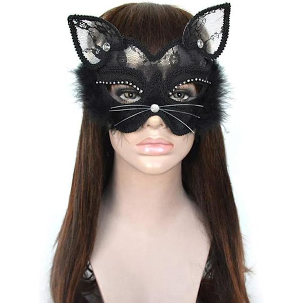 Venetiansk Maskerademaske Luksus Sort Kat Lace Maske til Fancy Dr