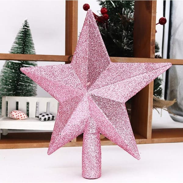 1 stk Glitter Juletræsstjerne til Juletræspynt (Pink)