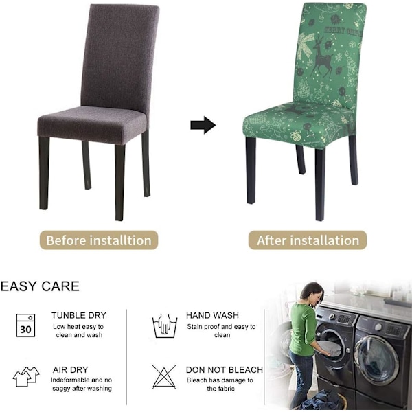 2 Julebordstolsbetræk, Strækbar Jule Parsons Stol Slipcover