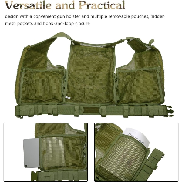 Military Mesh Tactical Vest, Combat Vest med belte for Airsoft Mi