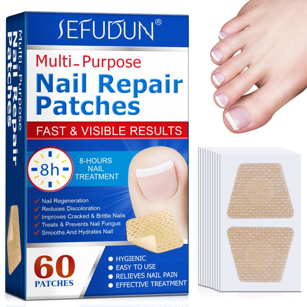 Muti-purpose nagelreparationsplåster, 60 st Nagelreparationsbehandling över natten för nagelmissfärgning och spruckna naglar, återställ