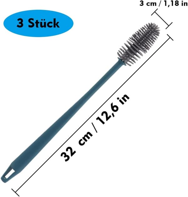 Flaskkvast, Långskaftad Rengöringsborste, Silikon Diskborste, 3-pack