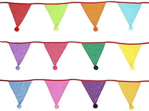 3,2M Stoffbanner med Pomponer - 12 stk Dobbeltsidige Bomullsflagg