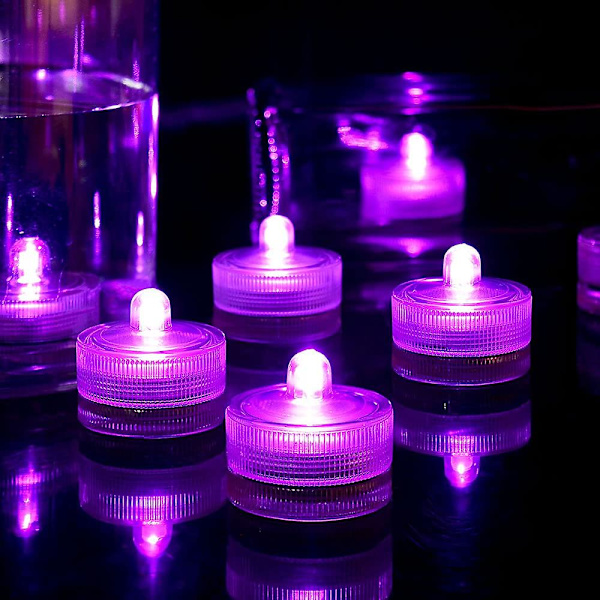 12 stk Vandtætte LED Lys, Rosa Flammeløse Lys