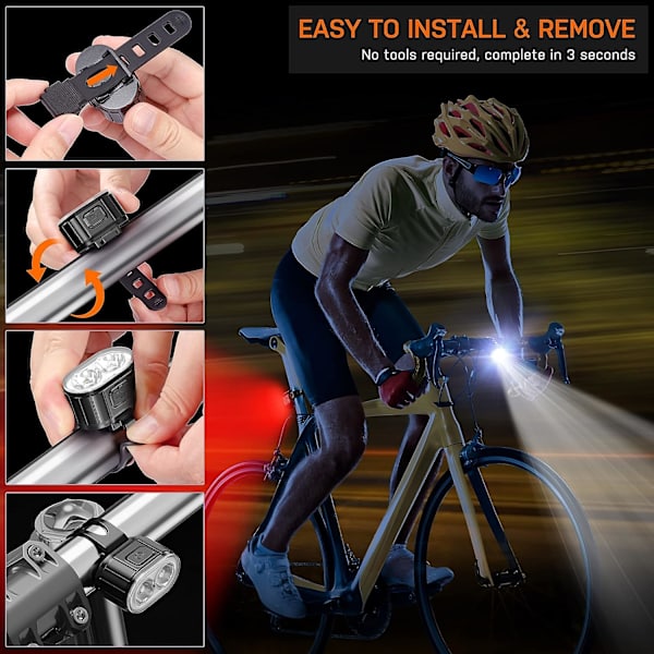 Fram- och baklampa för cykel, 2 set kraftfulla LED-cykellampor, IP