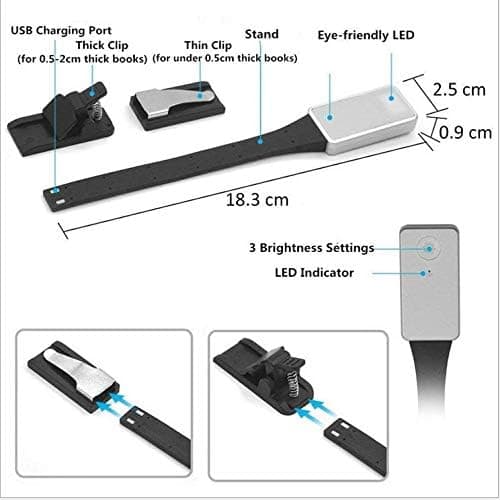 LED-lukuvalo klipsillä, USB-ladattava lukuvalo, Cli