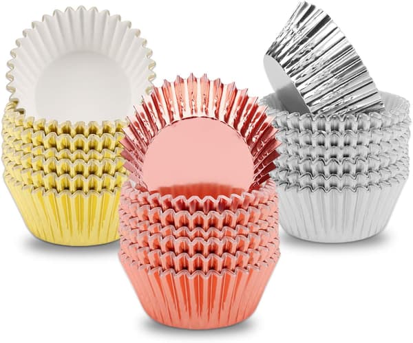 Folie cupcakeformar metall muffinsform bakform guld silver ros
