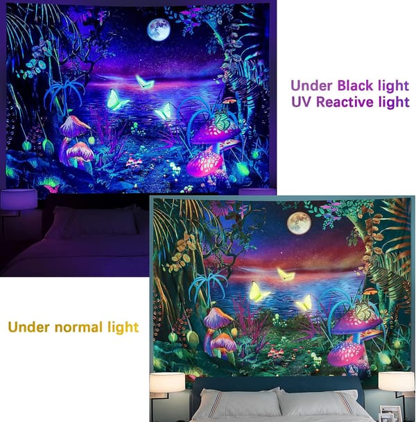 Drømmeskog-veggteppe Sopp-veggteppe UV-reflekterende Sommerfugl