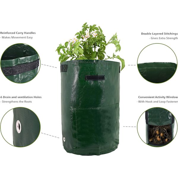 4-pack 10-gallon Potatisodlingsväskor Gröna Polyeten Trädgårdsplan
