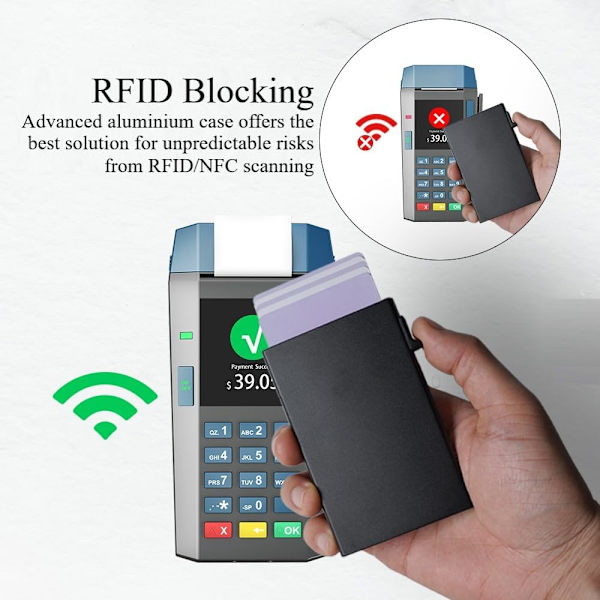 Metal Case Pop Up Tegnebøger til Mænd og Kvinder, Slank Minimalistisk RFID Blokerende Kreditkort Holder (sort)