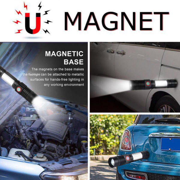 T6+COB lommelygte USB opladning udendørs zoom med magnet multi-funktion