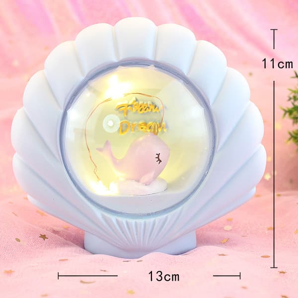 Dolphin Seashell Natlampe Lyseblå Led Med Justerbar Lysstyrke