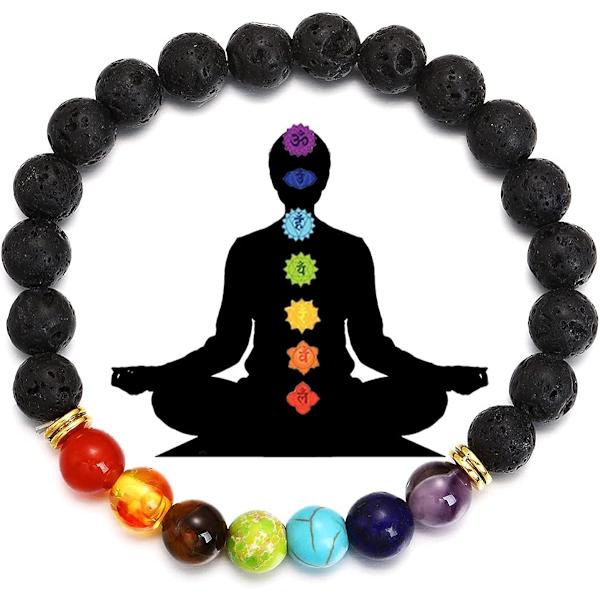 2 st Chakra Armband Kvinnors Smycken Armband 7 Natursten 8mm