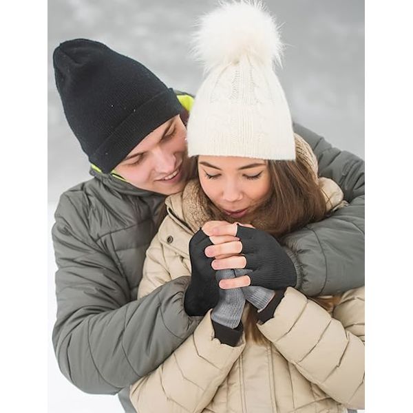 2 Par Fingerløse Vinterhansker, Unisex Varme Termiske Halvfinger