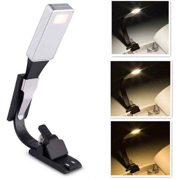 LED-läslampa med klämmor, USB laddningsbart läsljus, Cli