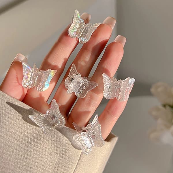 30 Mini Butterfly Hårklemmer Transparent Harpiks Sød Søde Hårnåle