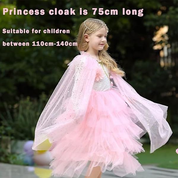 skyllc Prinsessakappa för barn (Röd), paljett-tullekappa för flickor DXGHC