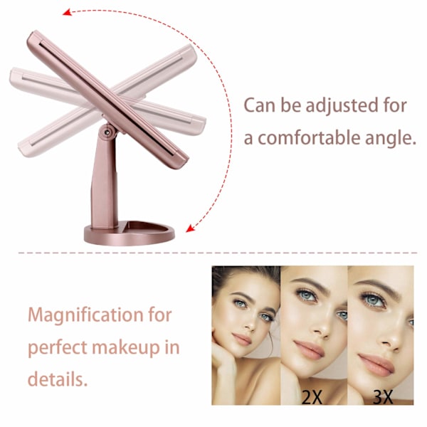 1 stk Rose Gold Tre-sidig Folding Speil USB Folding Makeup M