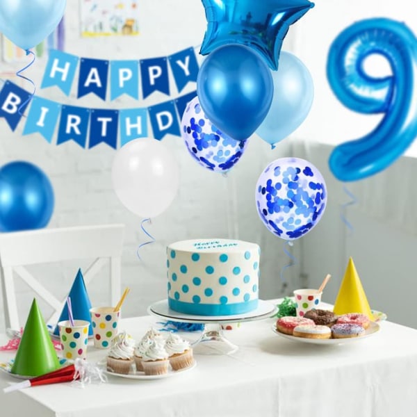 9-årig pojkefödelsedagsballong, blå 9-årig födelsedagsdekorat