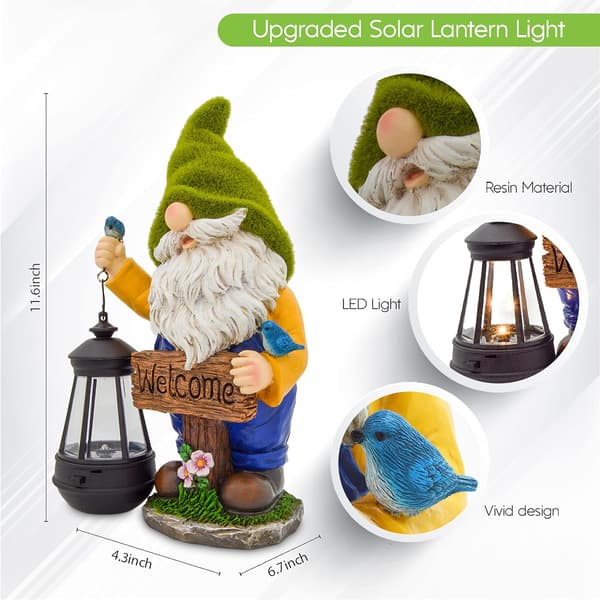 Havefigur til haven - Flocked Havefigur med Lanterne og Solcelle-LED Lys | Havepynt til Terrasse