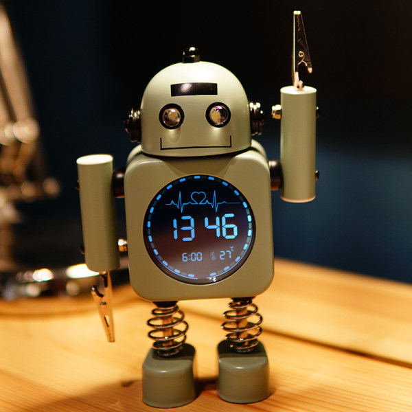 Tyst robotväckarklocka, digital display, lysande för studenter
