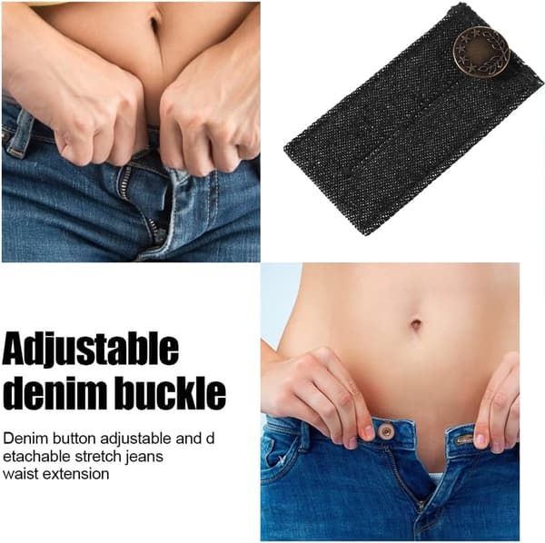 3-delt metall denim knappforlengelsebelte, justerbar forlengelse