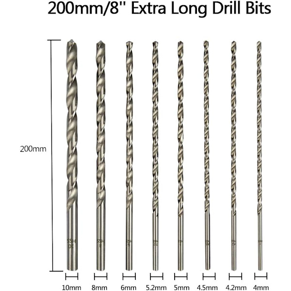 200 mm Extra Långa Borrbitssatser med diameter 4 mm, 4,2 mm, 4,5 mm