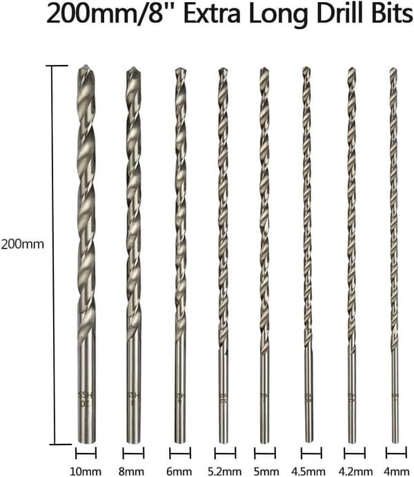 HSC 8cps Ekstra Lange Borbits Sæt 200mm med diameter på 4mm, 4.