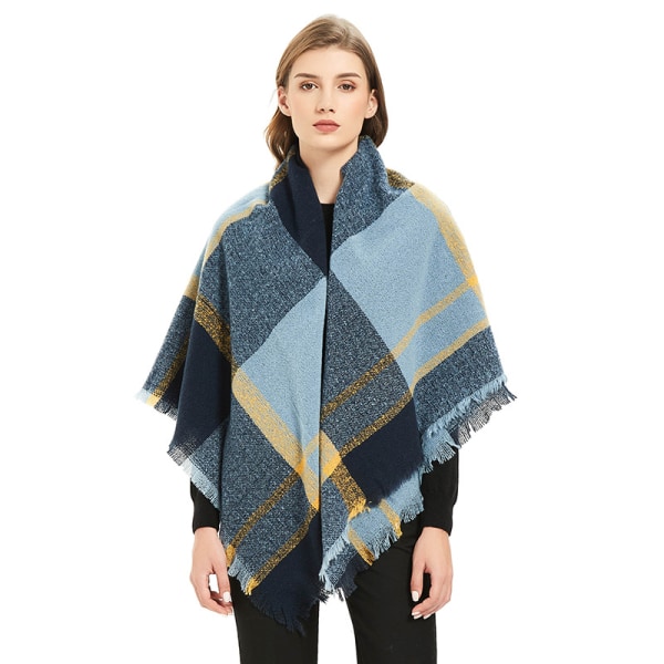 Modevinterscarf för damer, stor sjal i rutig design