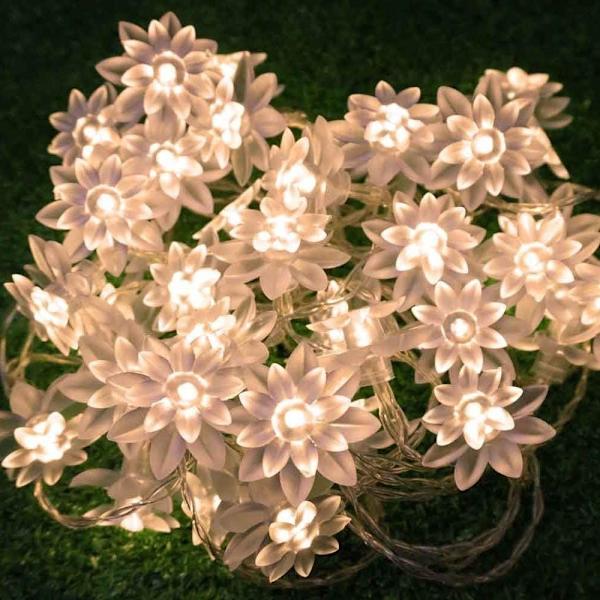 Batteridrevet strenglampe med 6m 40 LED Lotus Fairy lampe, 8 lystilstande