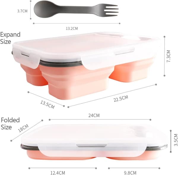 Foldbar Bento Box - Sammenklappelig Silikon Lunchboks Lækagesikker Bento L