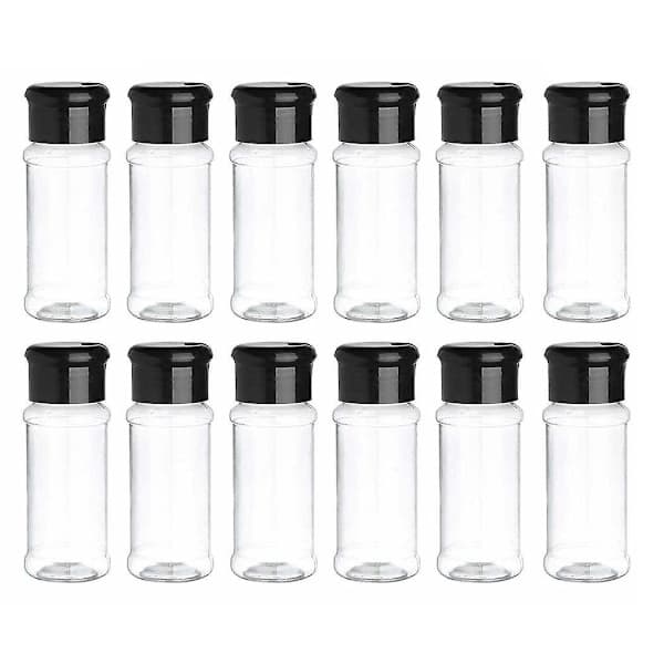 12-pack kryddburkar i plast med lock, 100 ml kryddförvaringsbehållare, kryddburkar