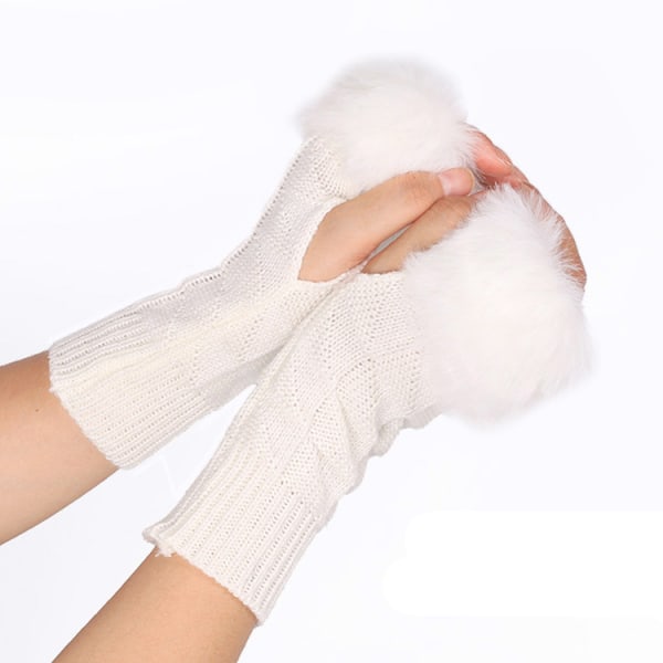 3 Pairs Half Finger Fur Knitted Gloves Warm Fur Computer Gloves C