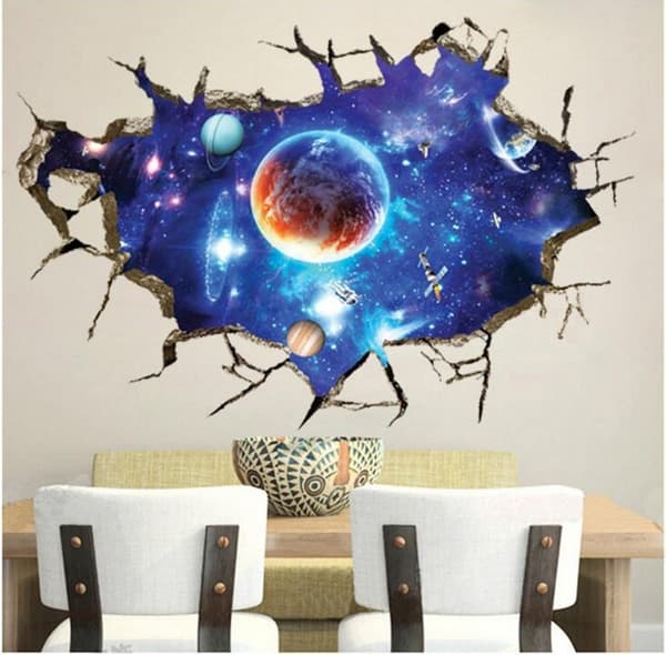 3D Brudt Mur Rum Planet 3D Vægsticker Soveværelse Stue C