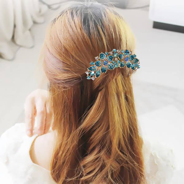 (Blå) Kvinners Rhinestone Inlagt Blomst Hårkam Hårspenne Barrette A