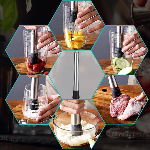 Isbittknusere, 25CM Rustfritt Stål Cocktail Muddler, Bar Cocktail Mu