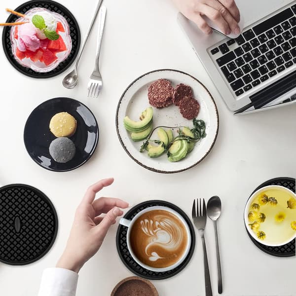 Silikon Drikkematte Sett med 6 i Holder, Koppmåtte for D DXGHC