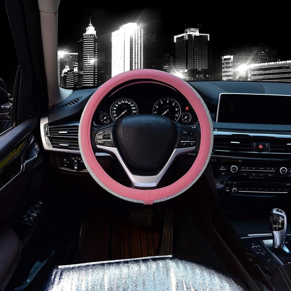 Bling Auton Koriste Pinkki Kristalli Strass Auton Bling Renkaan Tunnus DXGHC
